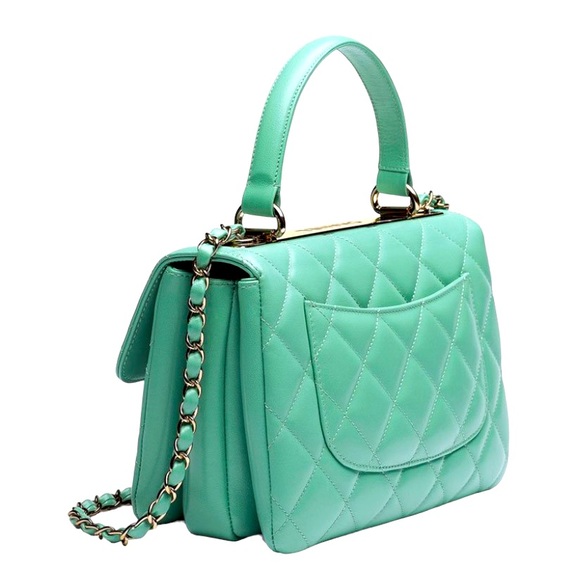 BNIB Very Rare Authentic Chanel Trendy CC 21S Tiffany Blue Gold Hardware Lambski - Picture 2 of 16